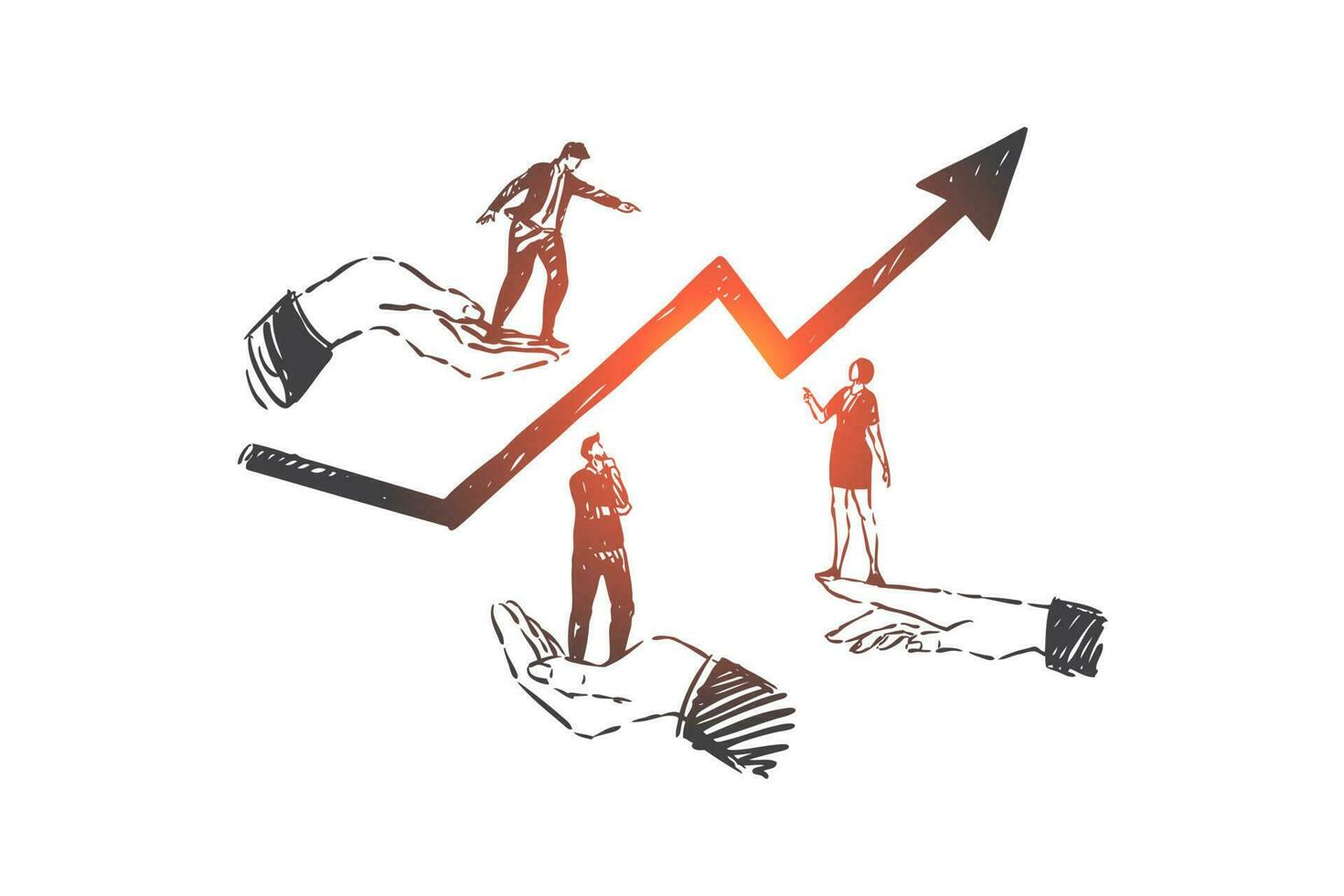 o negócio desenvolvimento, trabalho em equipe, carreira conceito esboço. mão desenhado isolado vetor