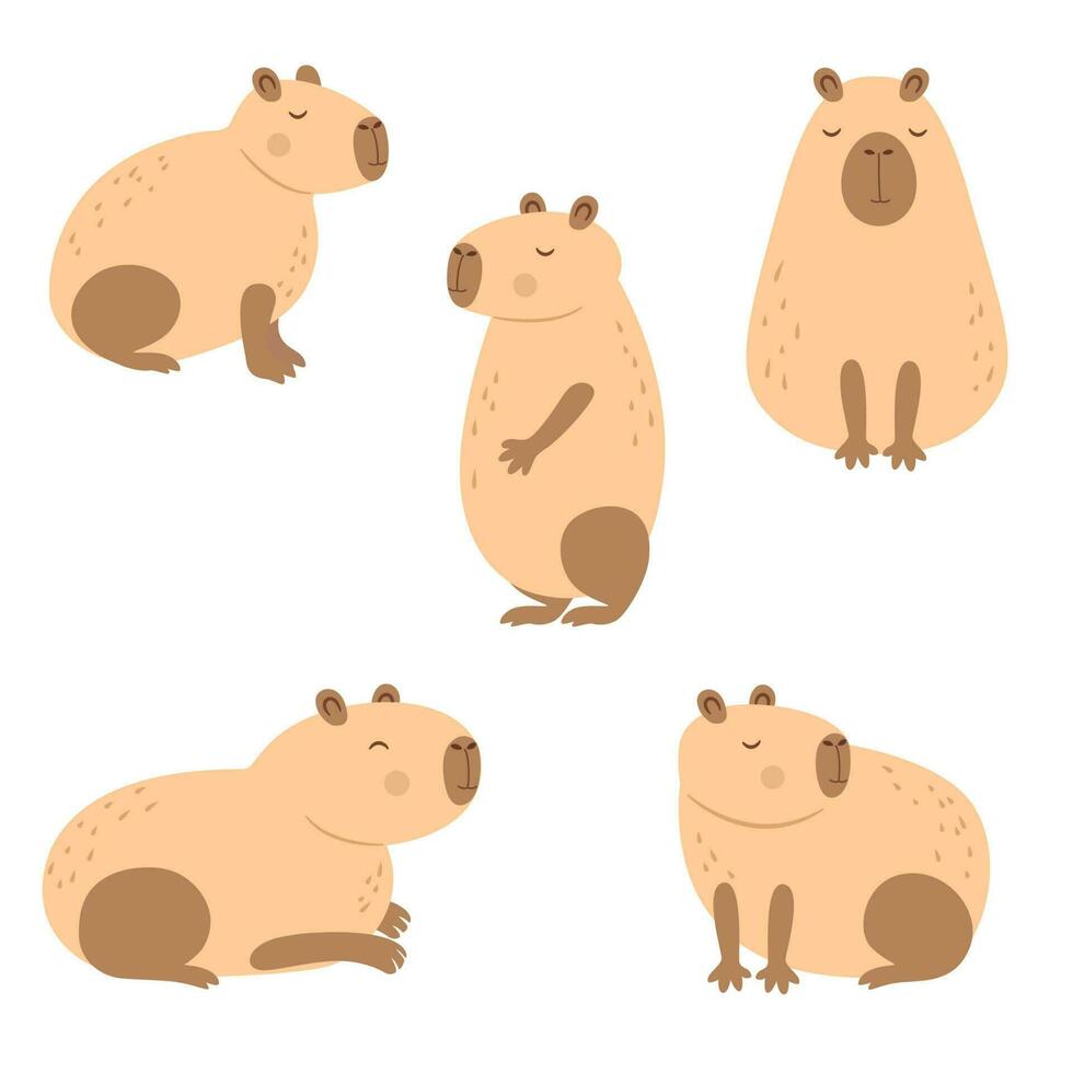 ilustração vetorial fofa de capivara em fundo bege. 17668881 Vetor