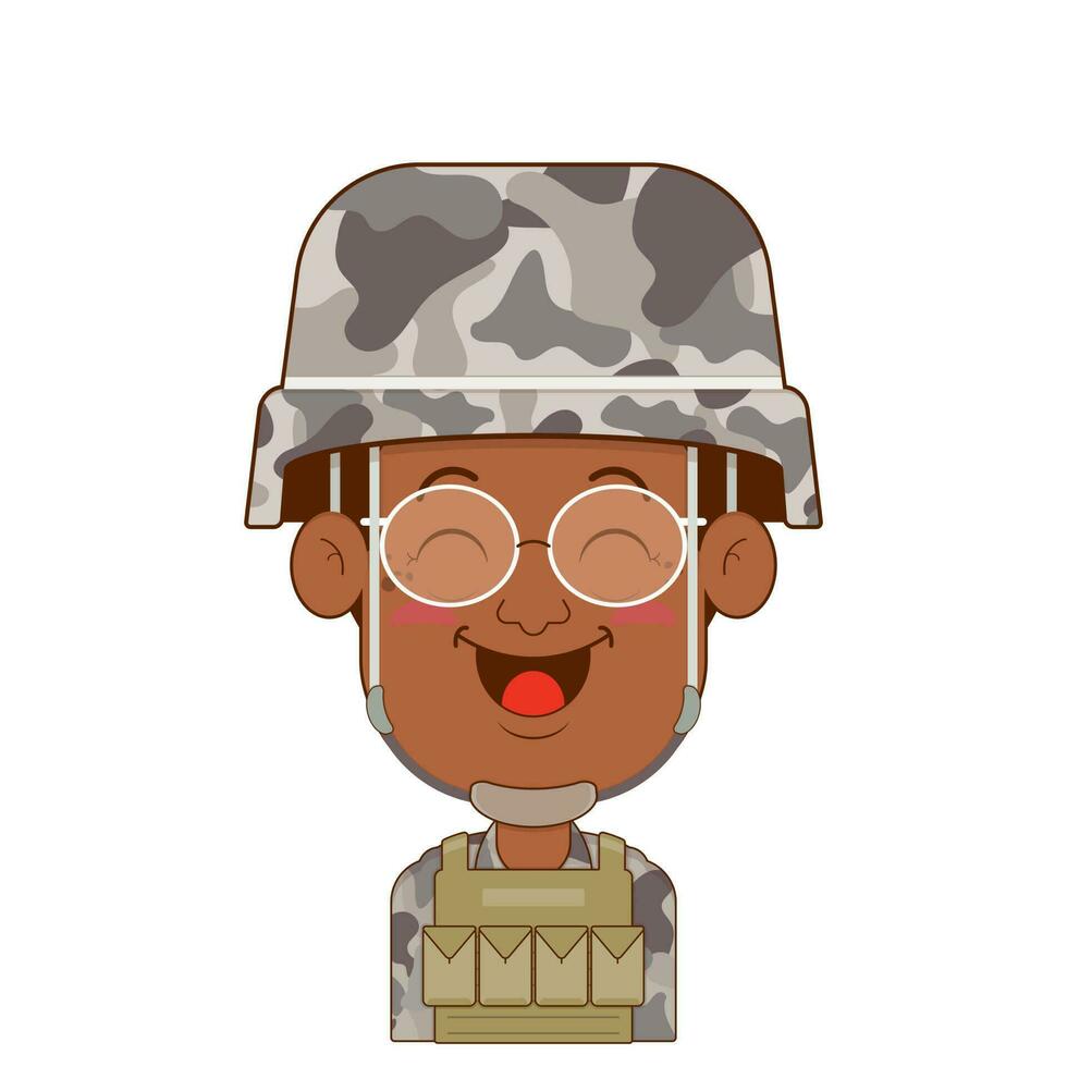 soldado feliz face desenho animado fofa vetor