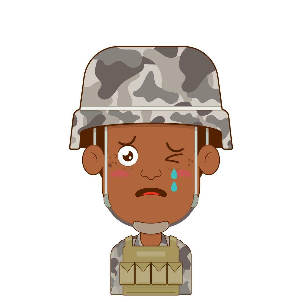 soldado chorando e assustado face desenho animado fofa vetor