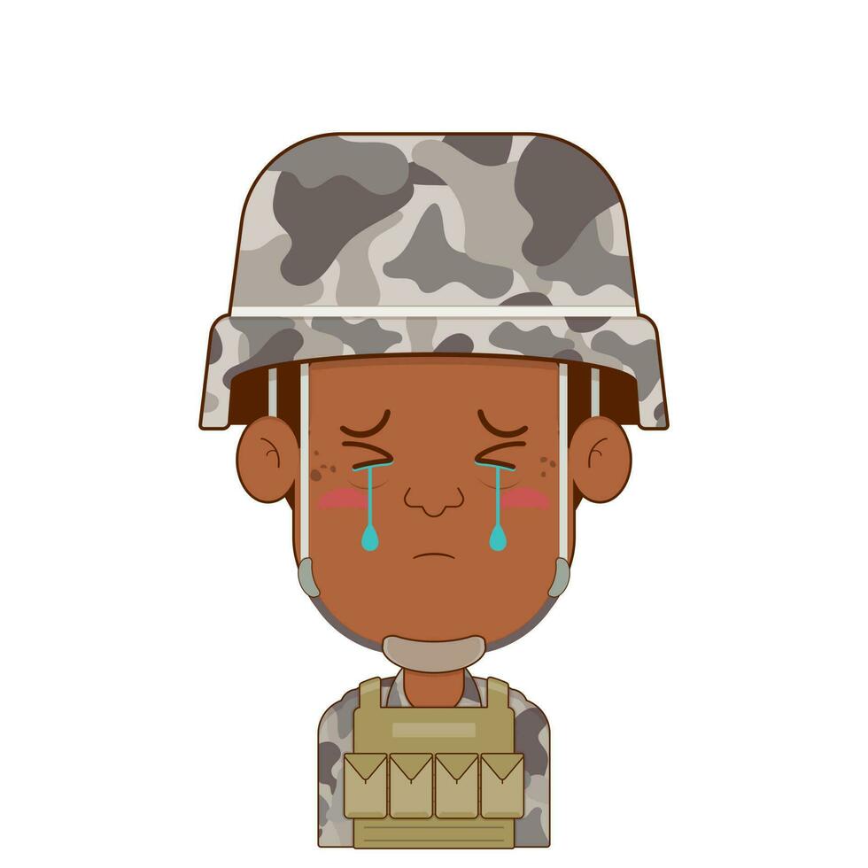 soldado chorando e assustado face desenho animado fofa vetor