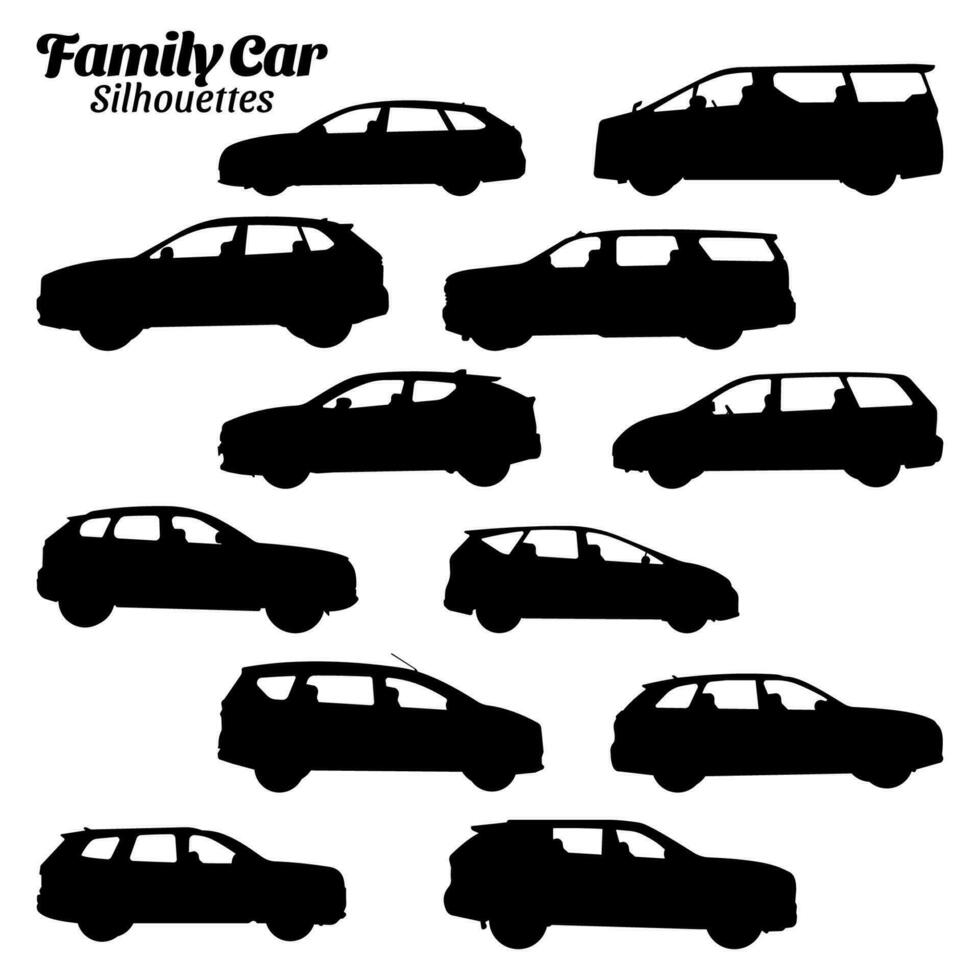 conjunto família carro silhuetas vetor ilustração.