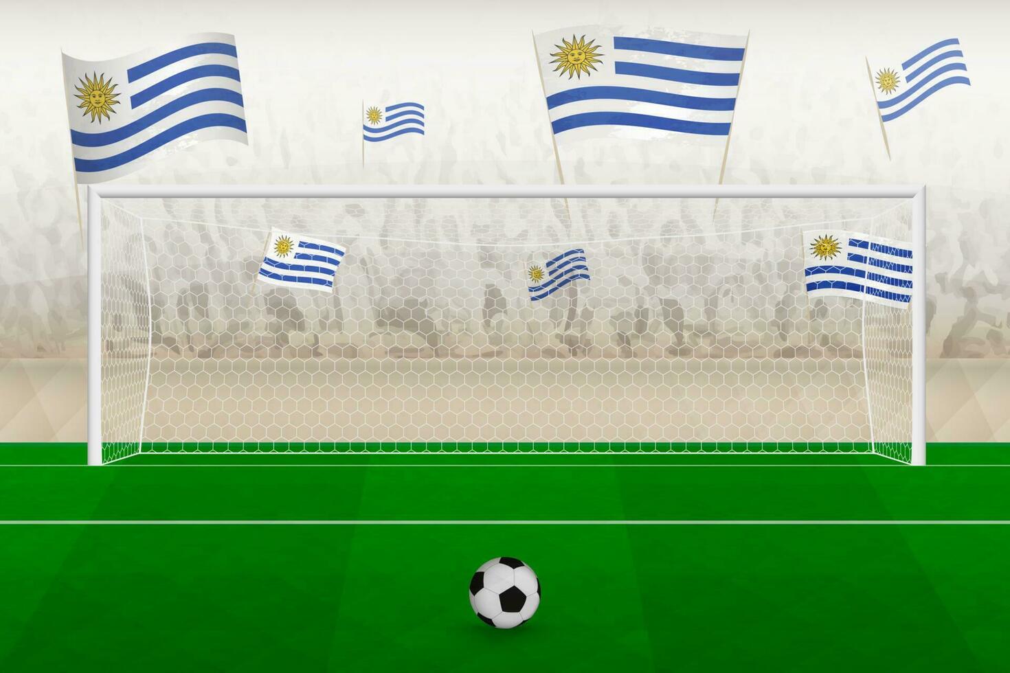 Uruguai futebol equipe fãs com bandeiras do Uruguai torcendo em estádio, multa pontapé conceito dentro uma futebol corresponder. vetor
