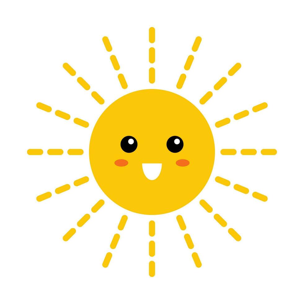 vetor sorridente Sol dentro plano Projeto. positivo ilustração do feliz Sol com face. infantil fofa brilho do sol emoji. kawaii Sol com pontilhado linha raios de sol. bebê brilho do sol com corar.