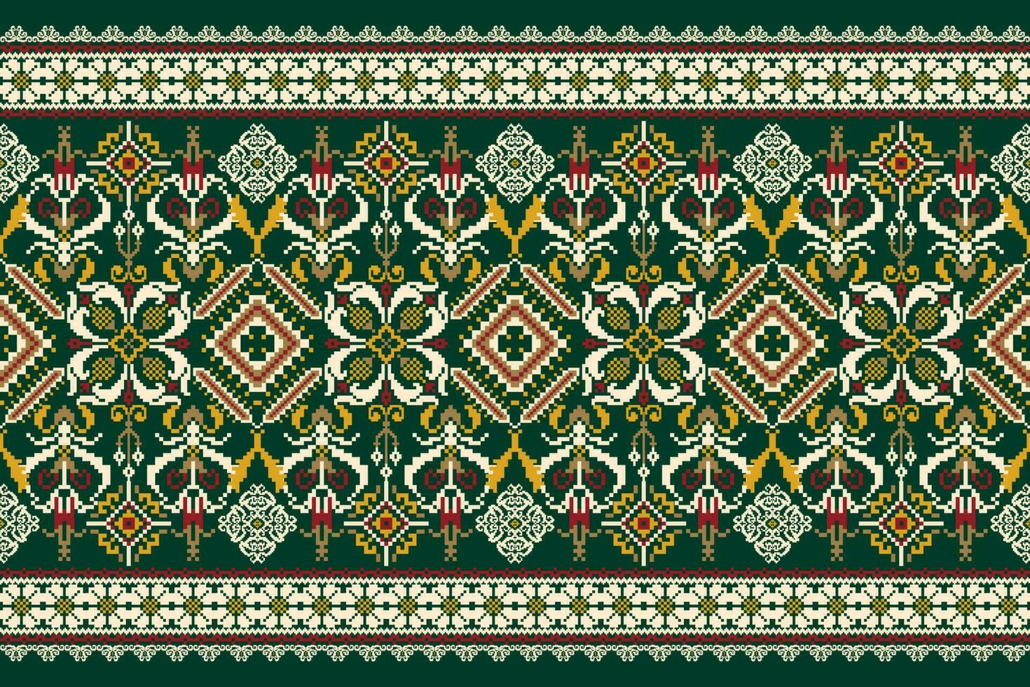 bordado de ponto de cruz floral em verde background.geometric étnica oriental padrão tradicional. asteca estilo abstrato vector illustration.design para textura, tecido, roupas, embrulho, decoração, cachecol.
