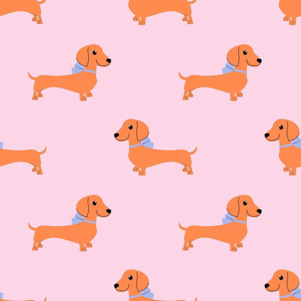 dachshund em uma Rosa fundo. desatado vetor padronizar com uma cachorro. fofa sem fim ornamento.