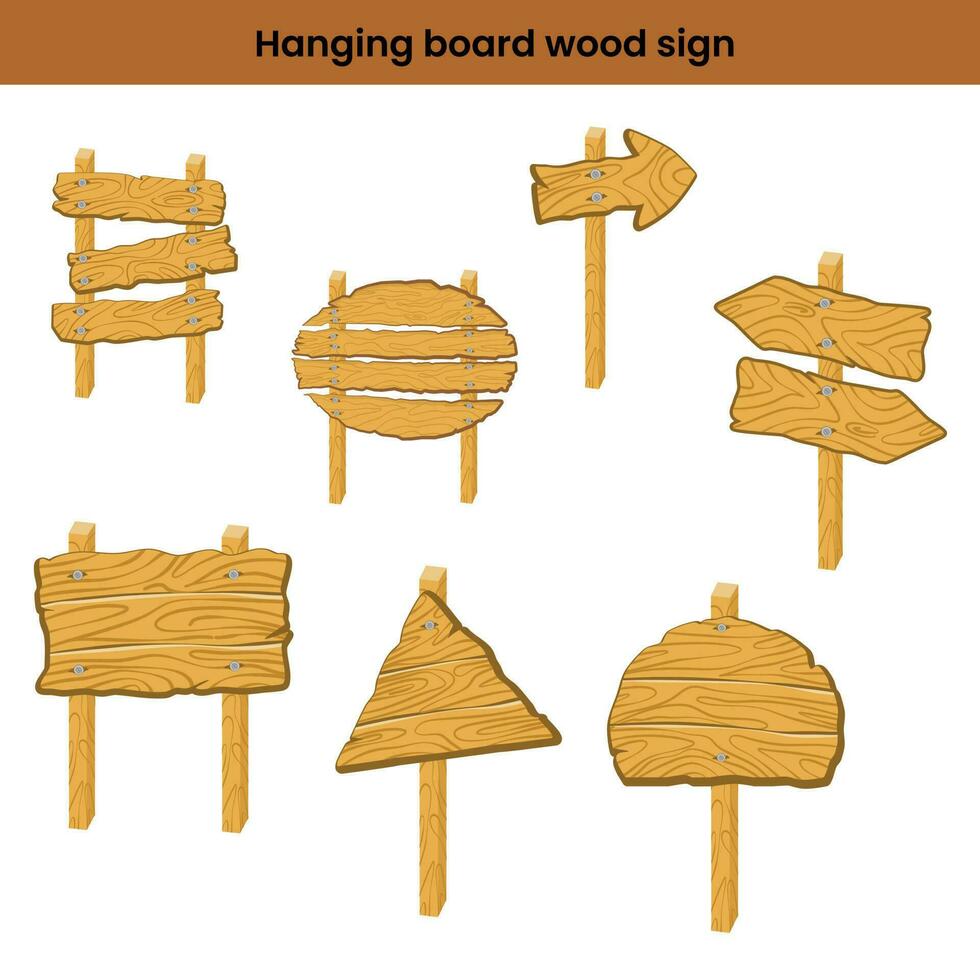 conjunto de madeira sinais Pranchas conjunto com diferente formas vetor com isolado em branco fundo