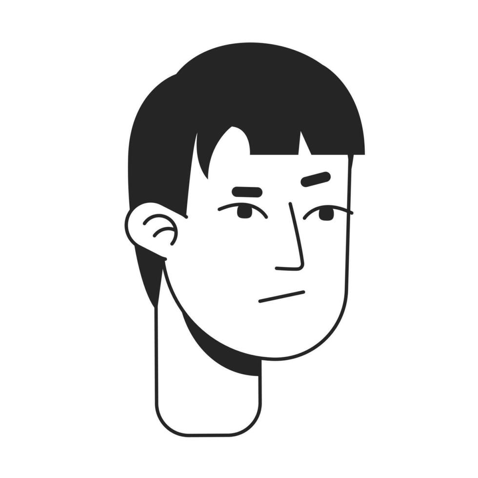 desapontado masculino monocromático plano linear personagem cabeça. mal humorado descontente ásia cara. editável esboço mão desenhado humano face ícone. 2d desenho animado local vetor avatar ilustração para animação