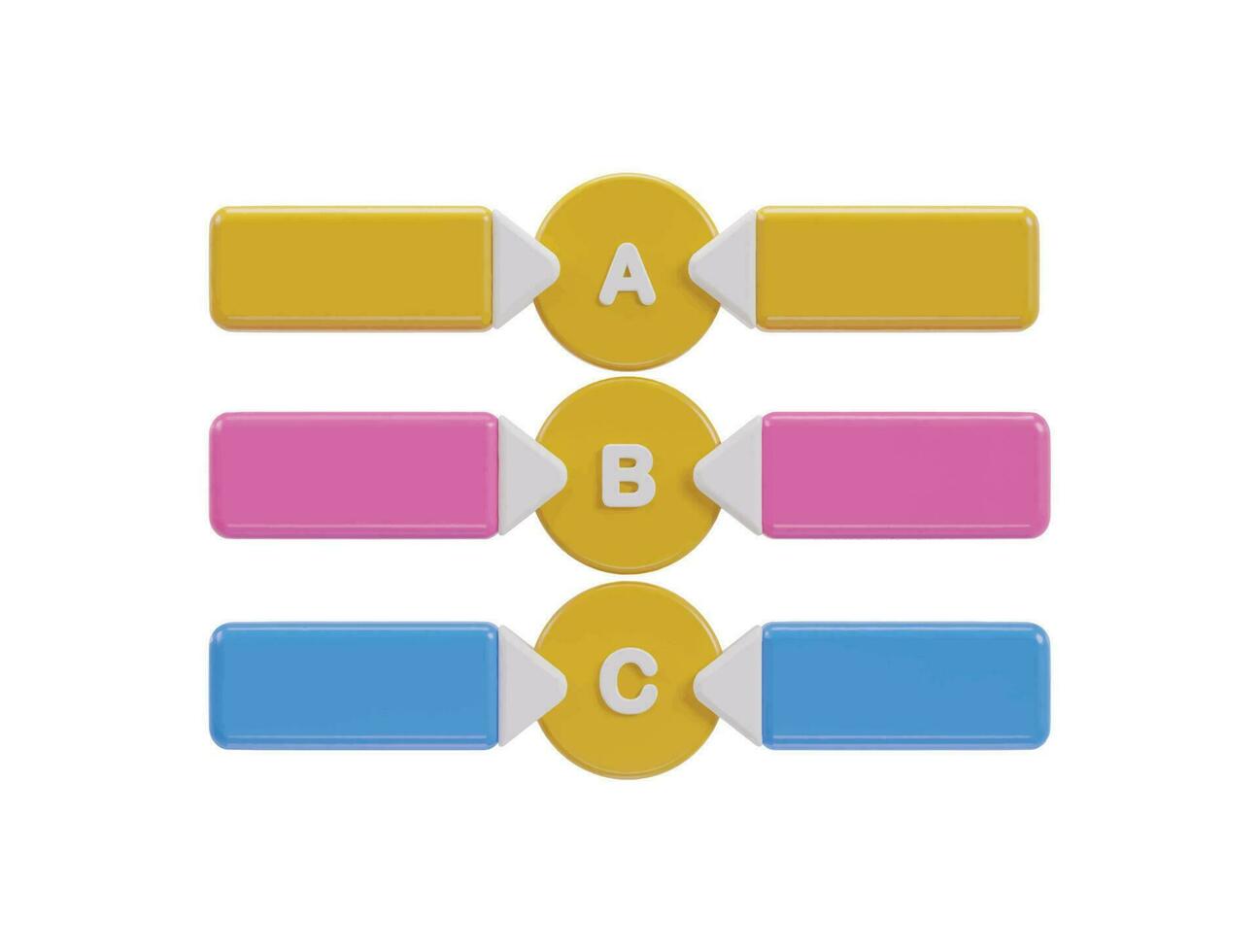 três colorida botões com a número do a, b e c em eles vetor
