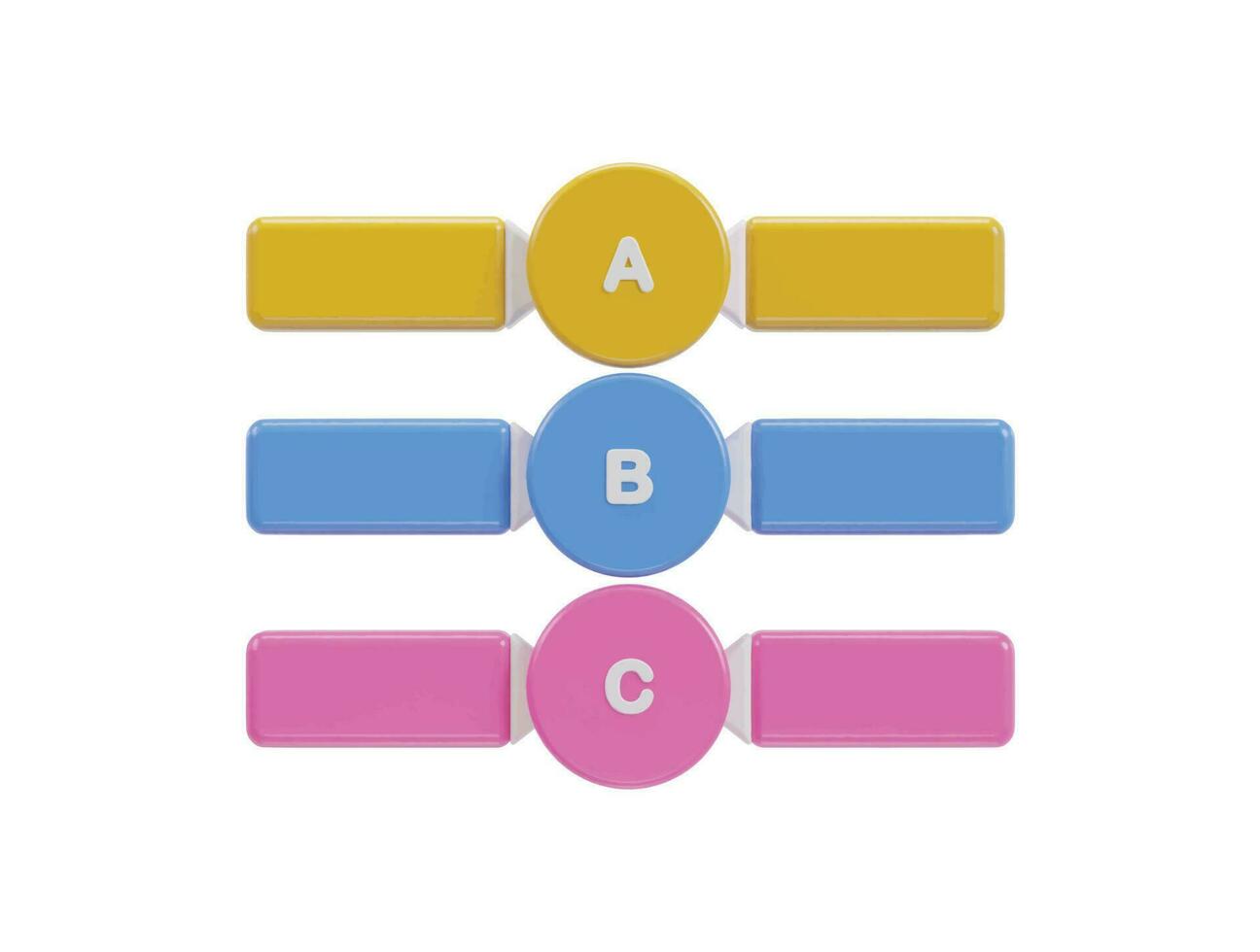 três colorida botões com a número do a, b e c em eles vetor