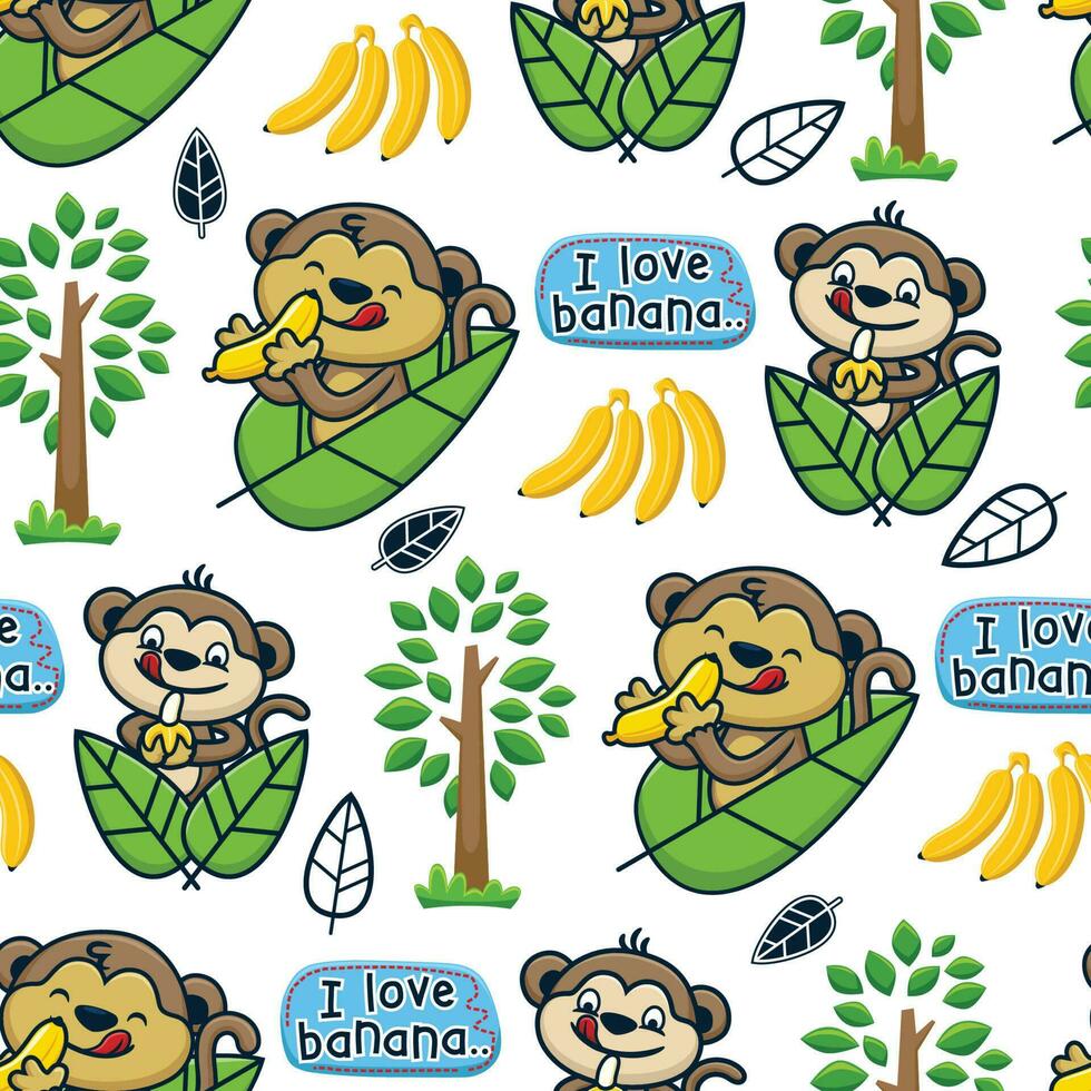 desatado padronizar vetor do desenho animado macaco com banana, árvores e folhas