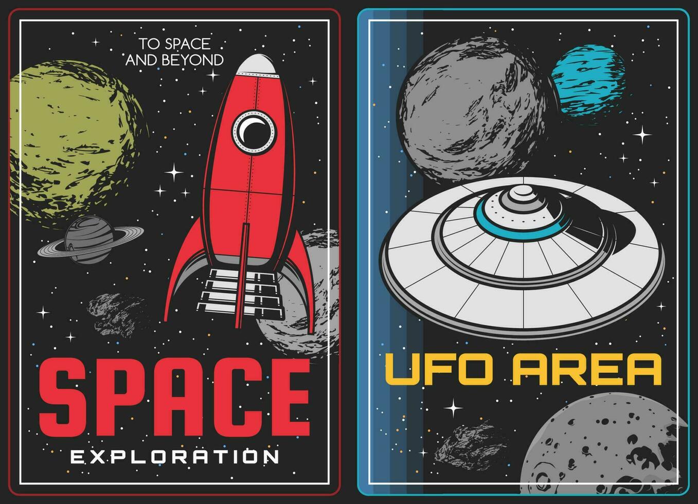 espaço exploração e alienígenas descoberta cartazes vetor