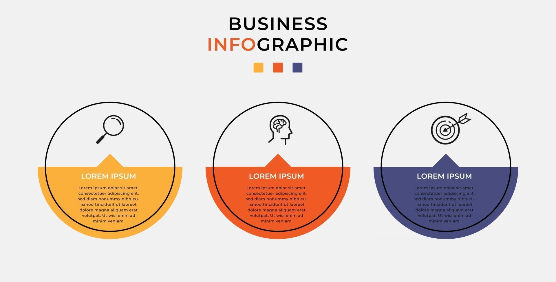 modelo de negócio de design de infográfico de vetor com ícones e 3 opções ou etapas