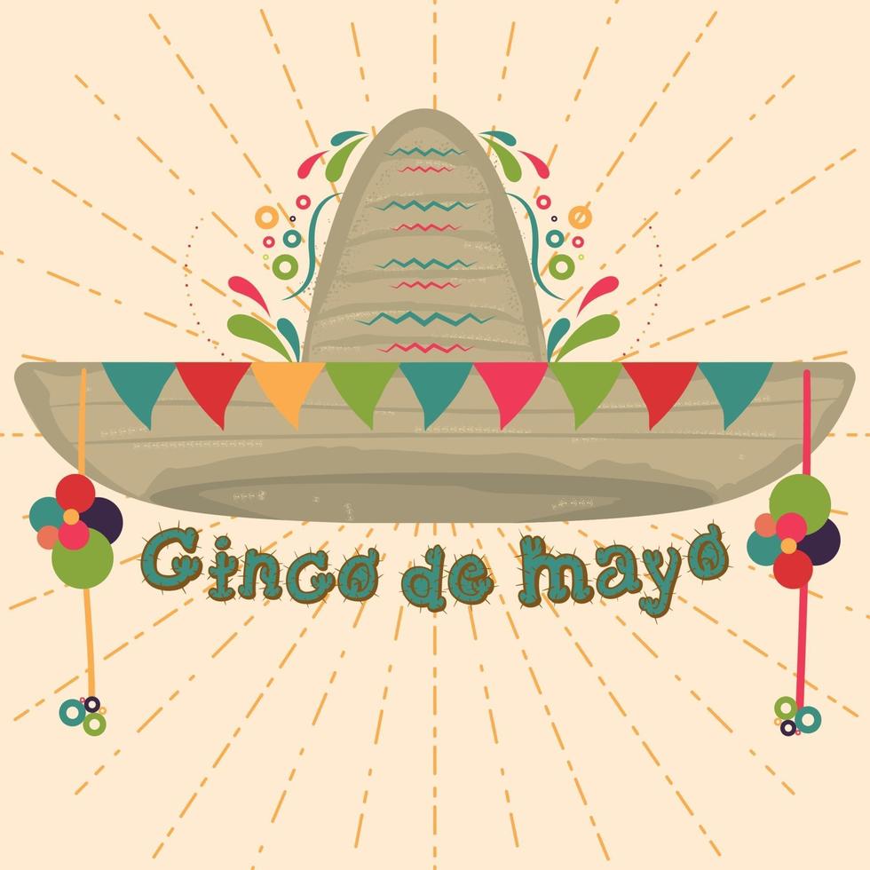 chapéu mexicano decorado com enfeites pôster cinco de mayo vetor