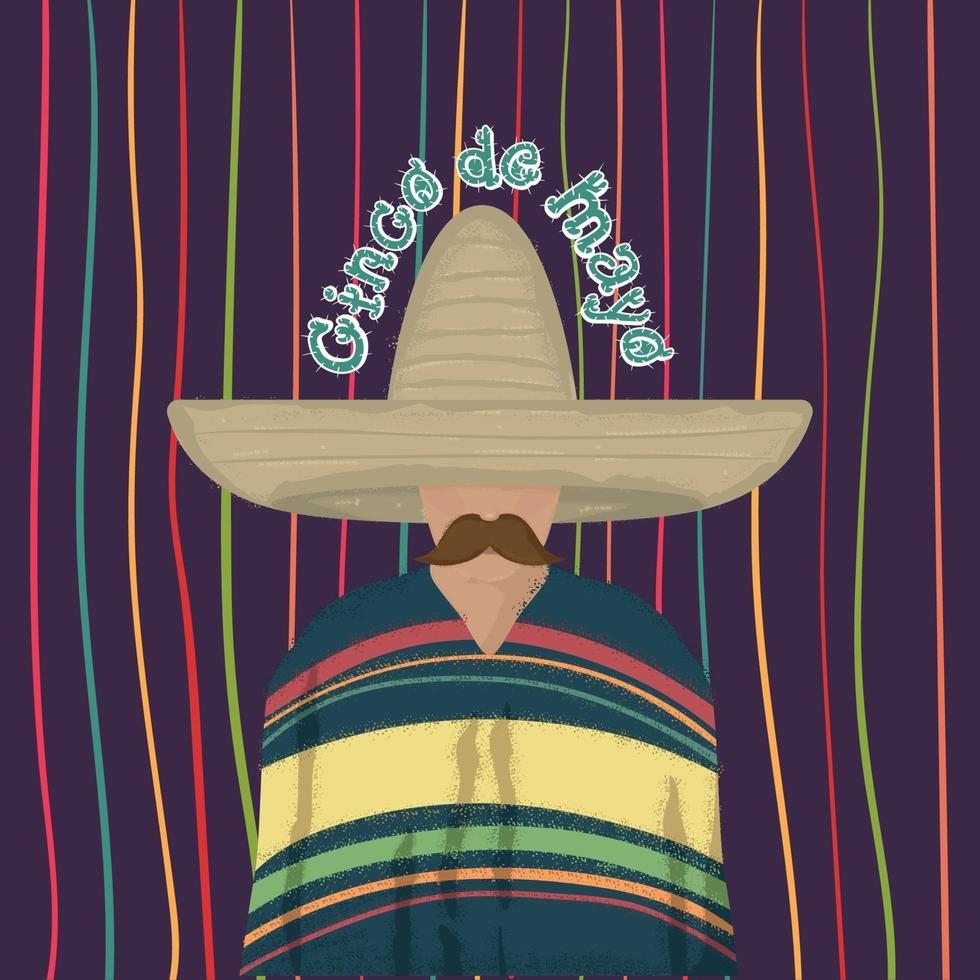 homem mexicano tradicional com sombrero e poncho cinco de mayo pôster vetor