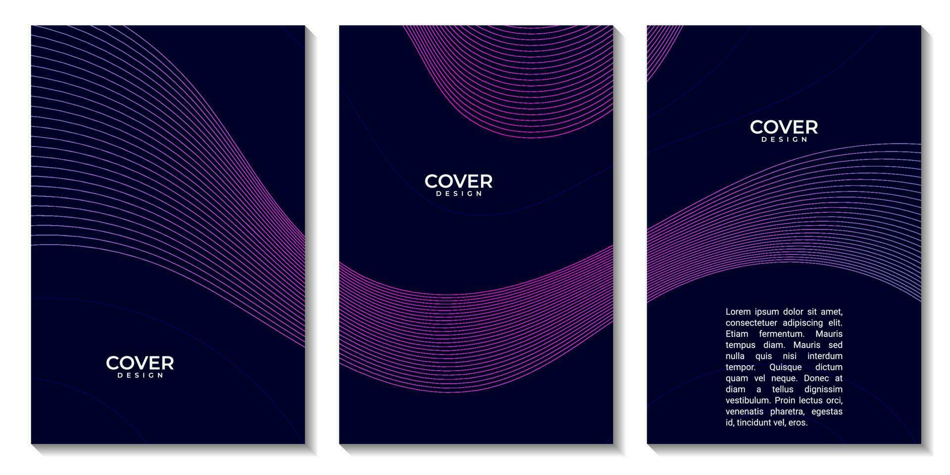 conjunto do folhetos com elegante moderno Sombrio azul onda fundo com linhas vetor