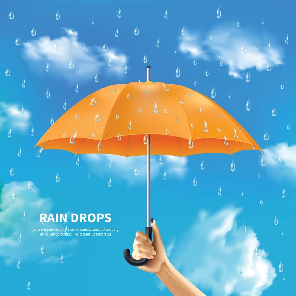 ilustração vetorial de guarda-chuva laranja em fundo de céu nublado vetor