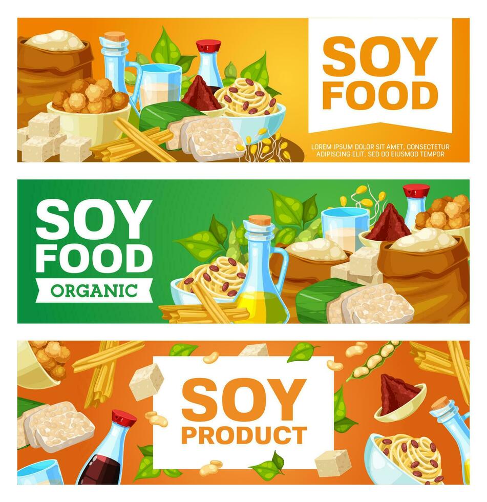 orgânico soja comida, vegano produtos vetor bandeira