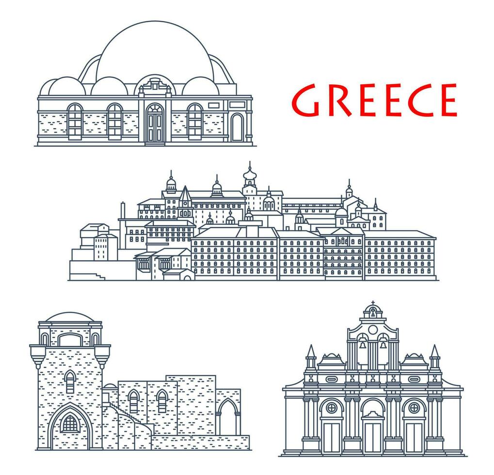 Grécia edifícios, grego igreja, mosteiro, mesquita vetor