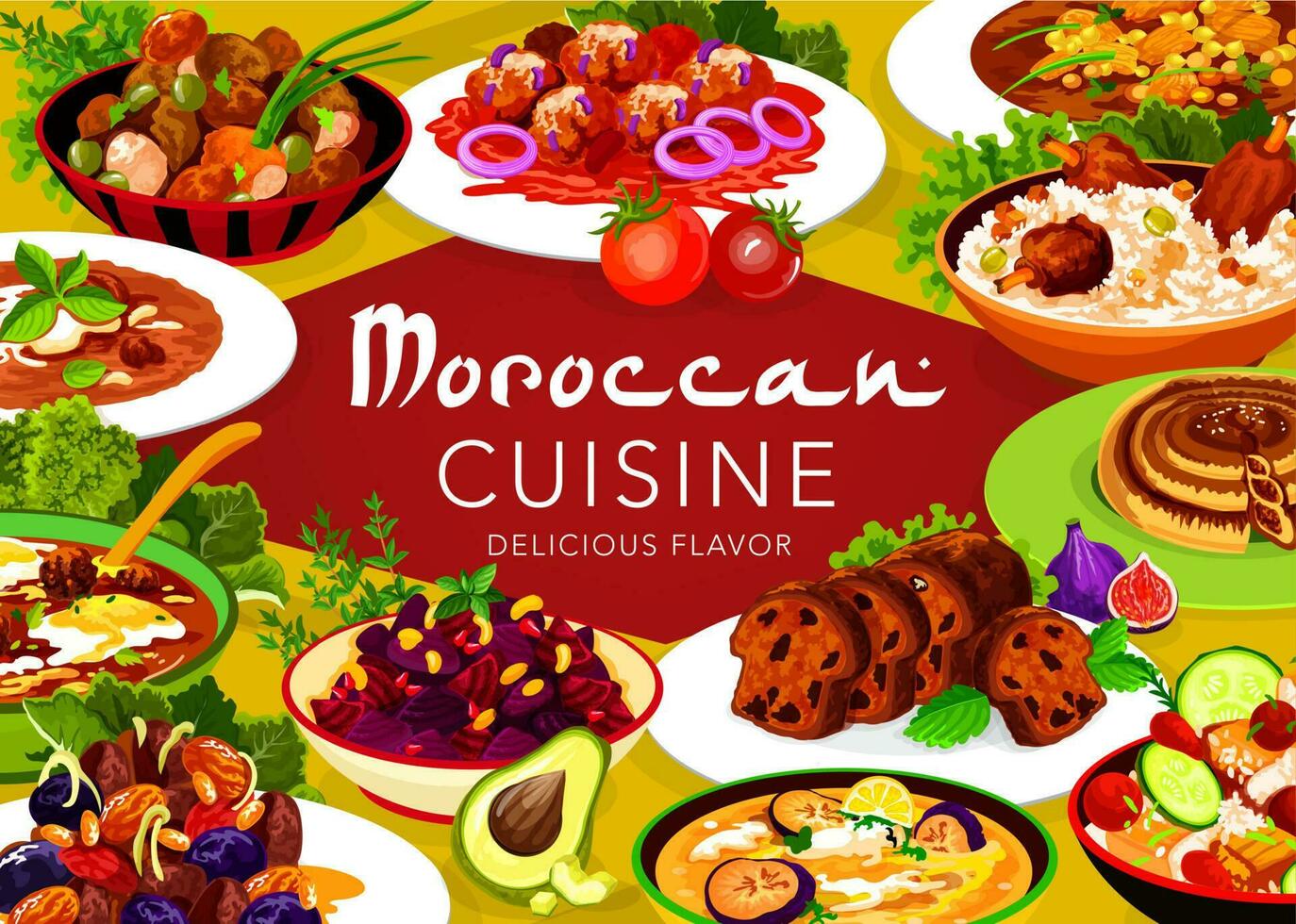 marroquino cozinha vetor poster do Comida Marrocos