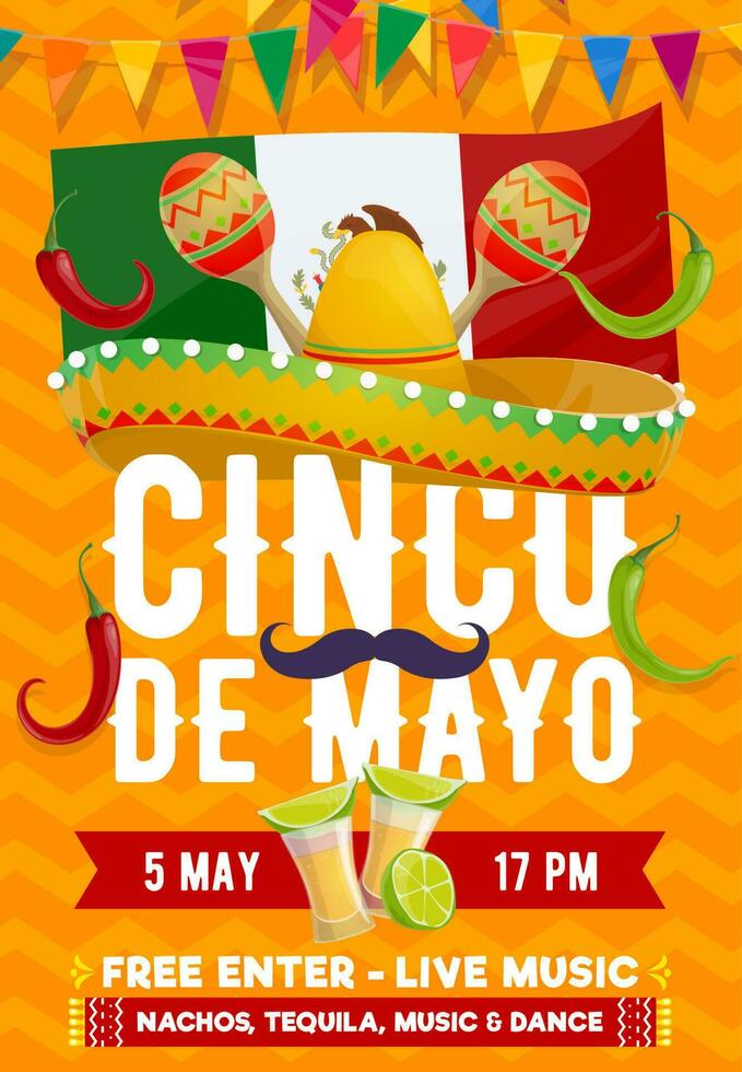 cinco de maionese vetor poster com mexicano sombrero