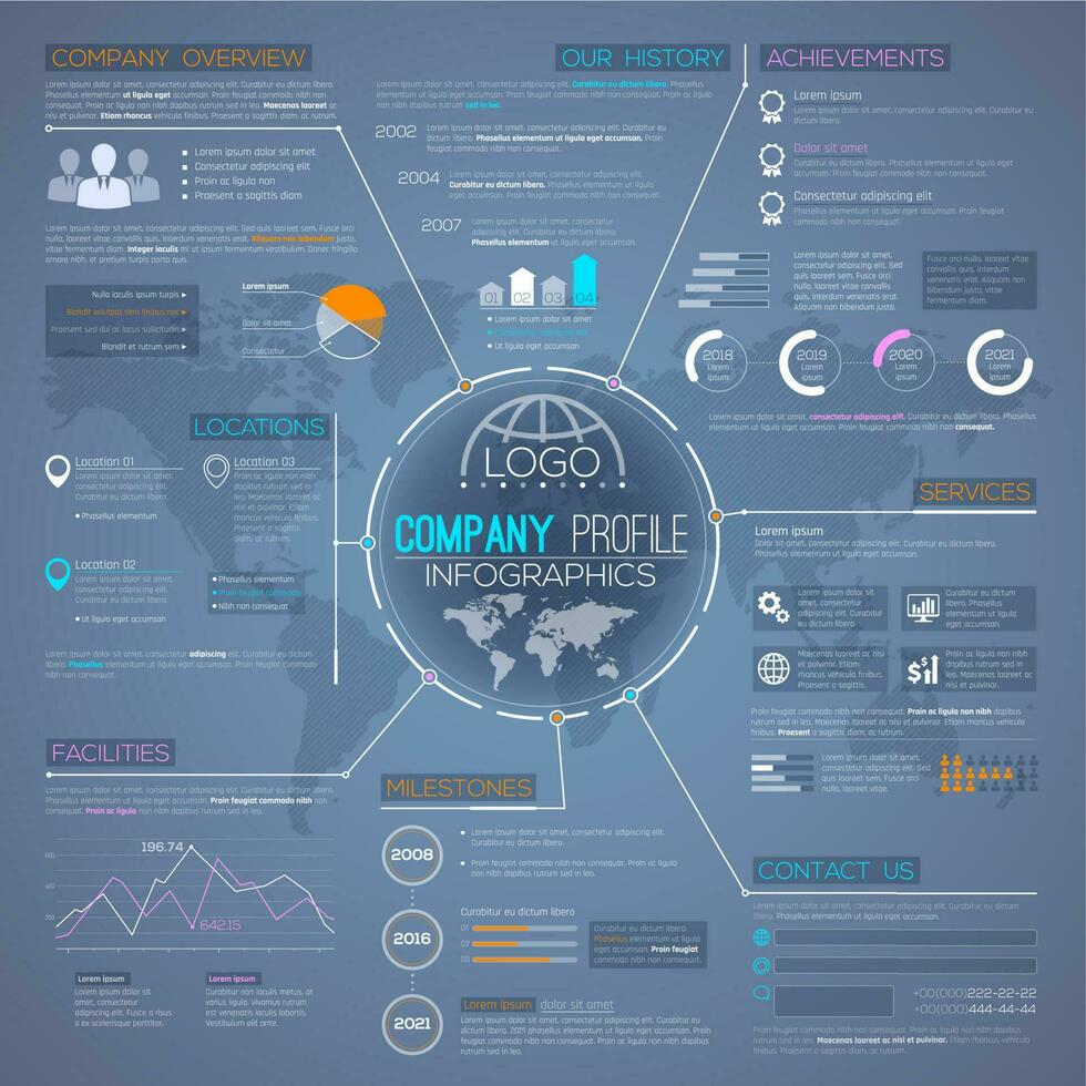 companhia perfil Visão geral infográficos modelo vetor