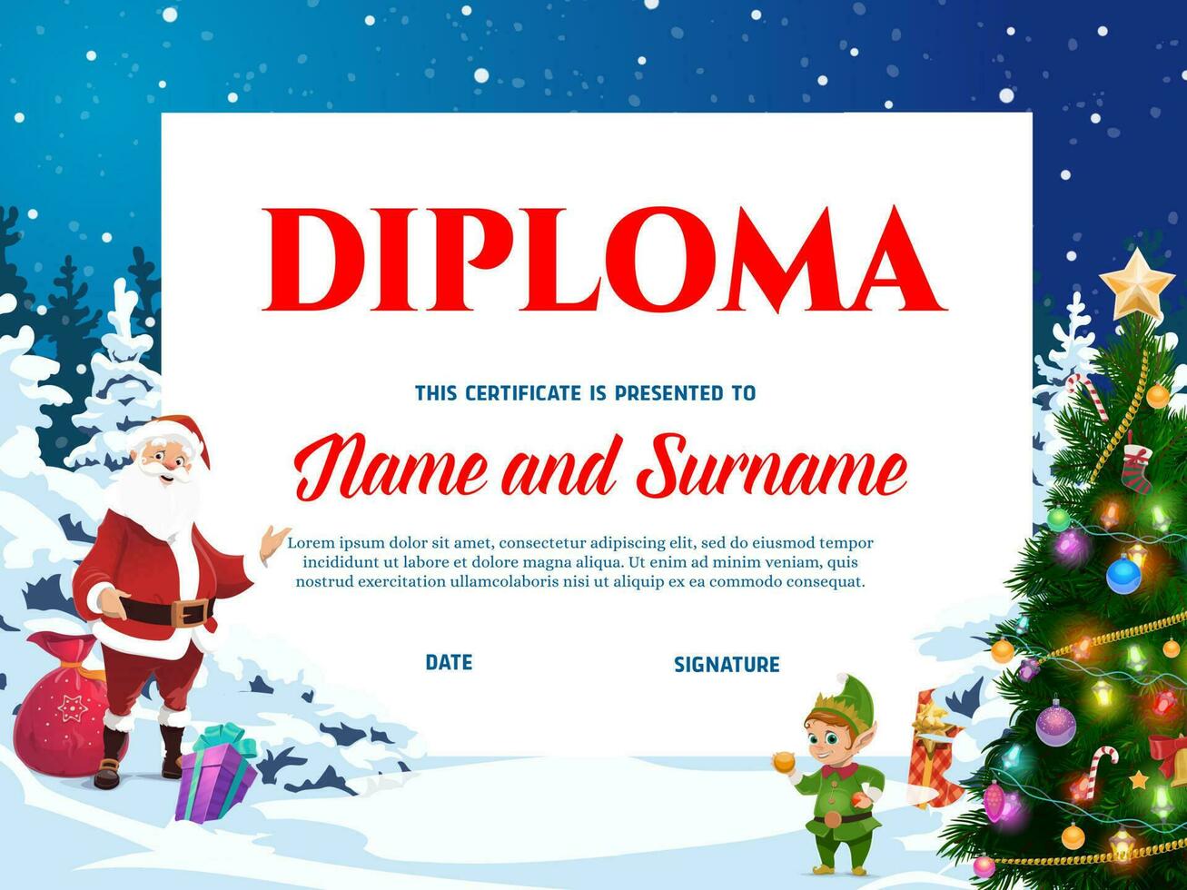 crianças diploma modelo para Natal celebração vetor