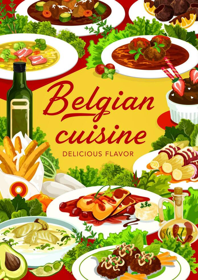 Belga cozinha Comida cardápio refeições pratos, Bélgica vetor