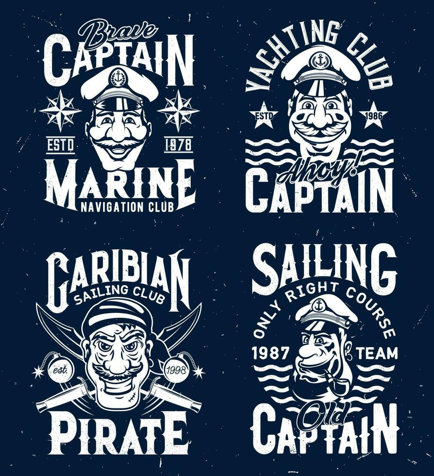 camiseta impressões com capitães e pirata mascotes vetor