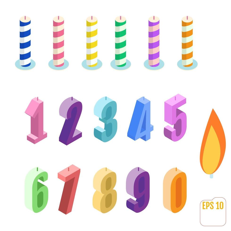 conjunto isométrico de velas de aniversário vetor