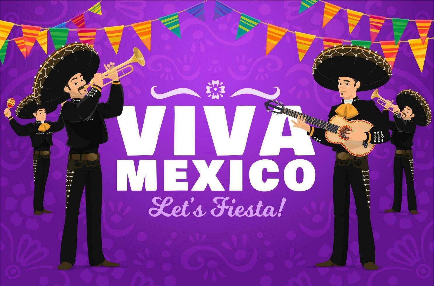 Viva México festa mariachi músico personagens vetor