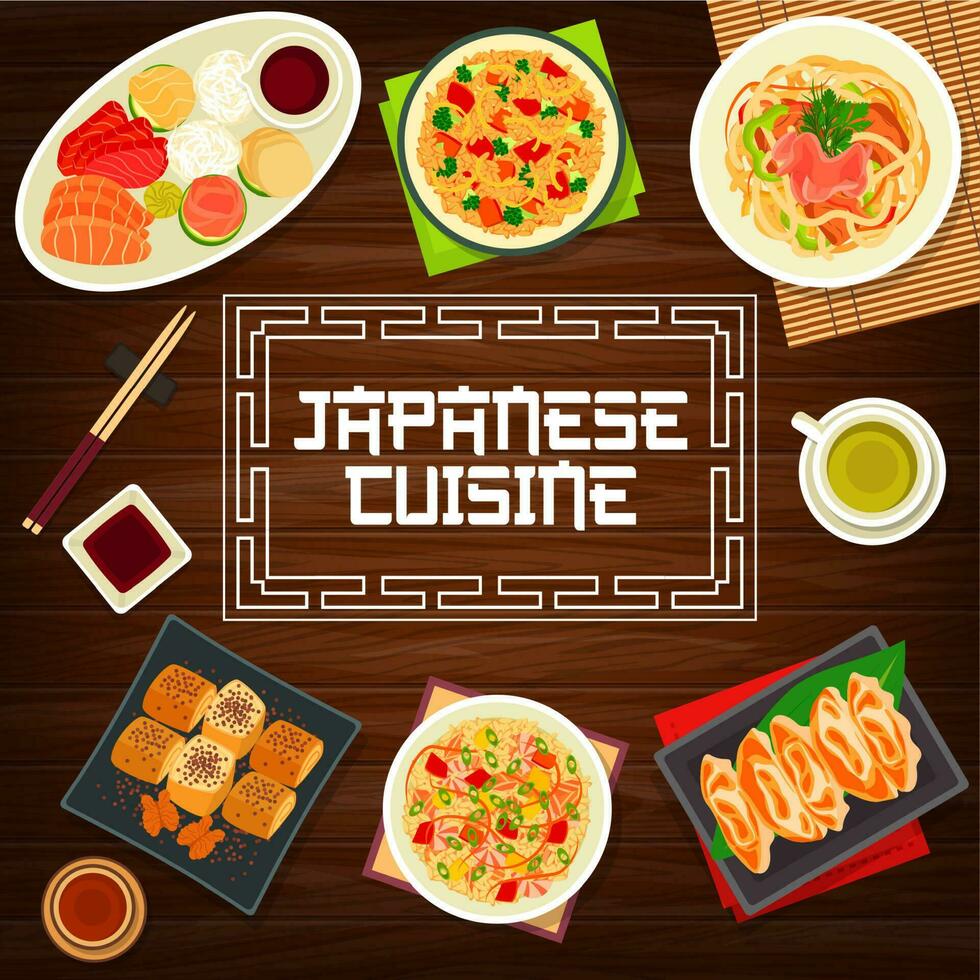 japonês cozinha cardápio cobrir, almoço pratos poster vetor