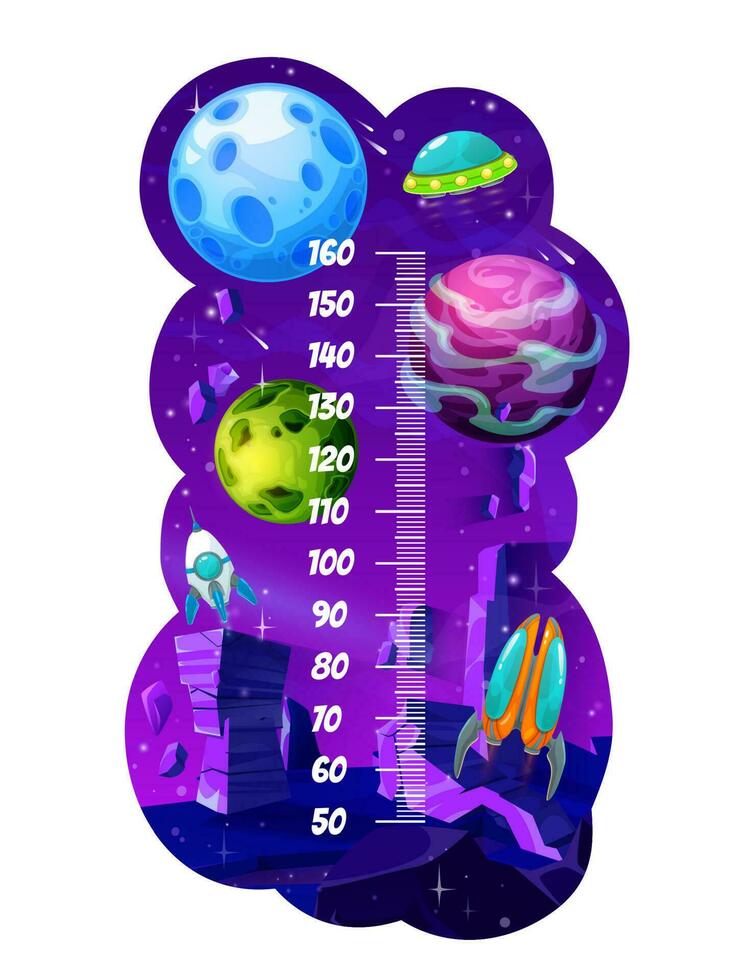 crianças altura gráfico com desenho animado espaço planetas vetor