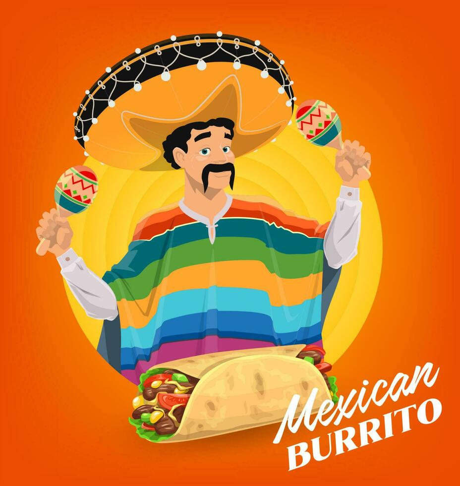 mexicano burrito vetor poster mexicano com maracás