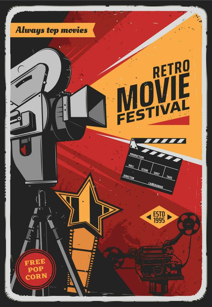 retro filme festival poster com vídeo Câmera vetor