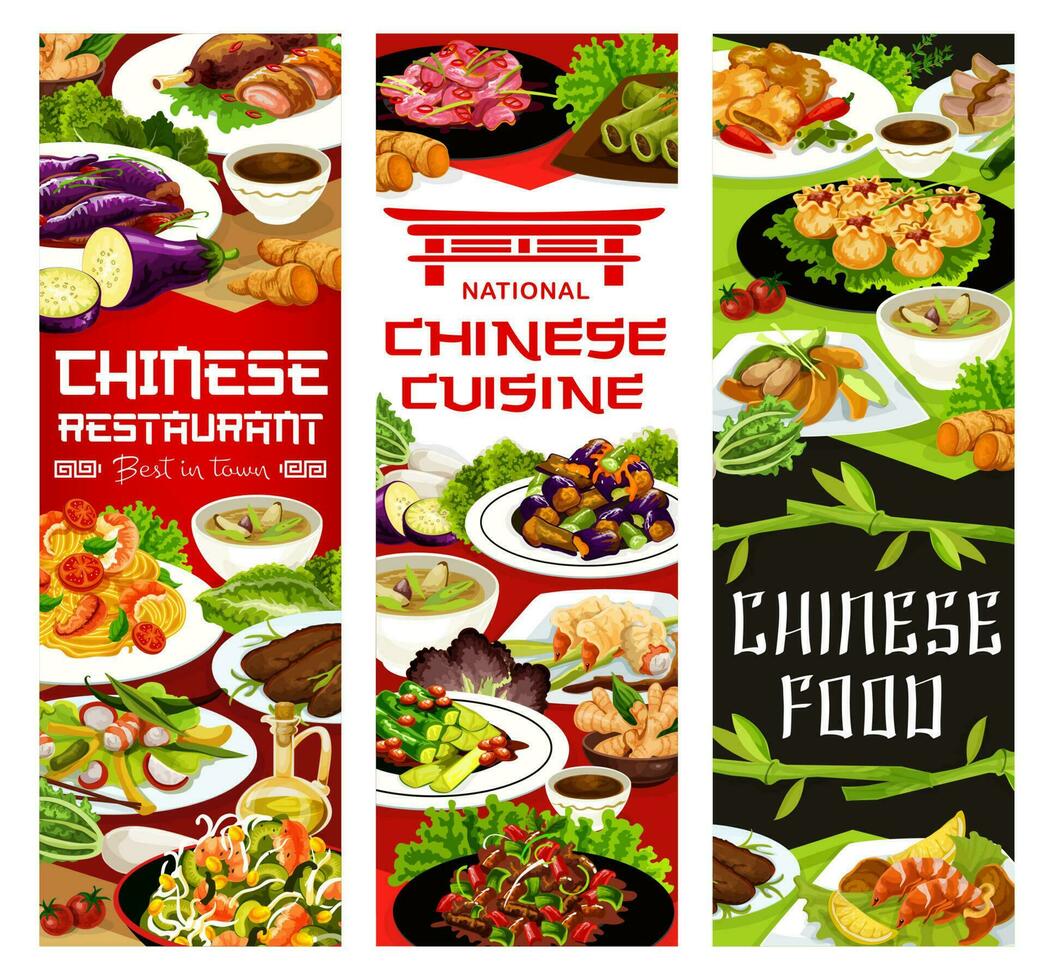 chinês cozinha, ásia Comida restaurante faixas vetor