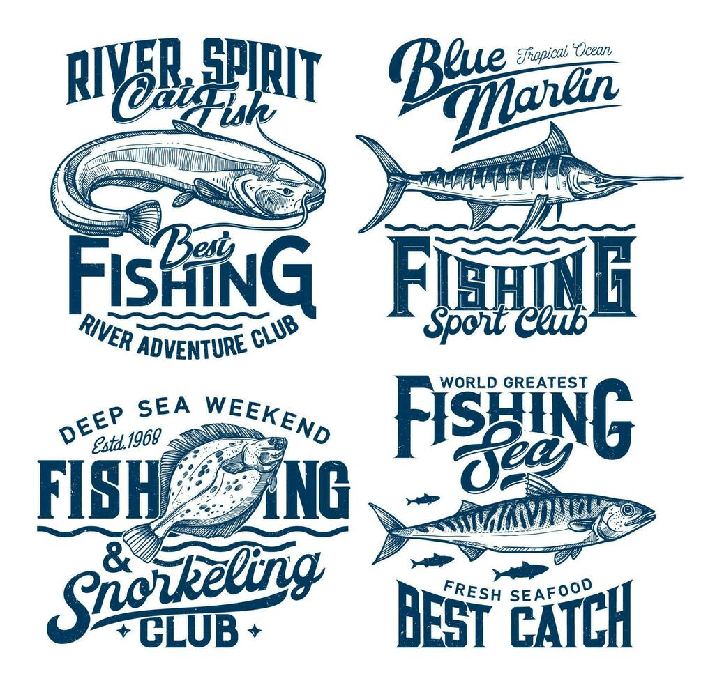 pescaria e snorkeling clube marinho camiseta impressões vetor