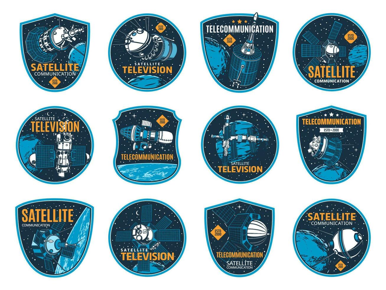 ícones de satélite de telecomunicações e televisão vetor