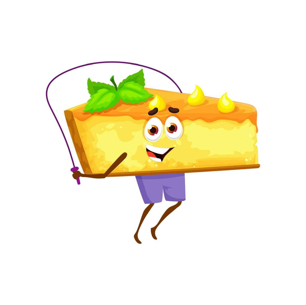 desenho animado bolo de queijo personagem com pulando corda vetor