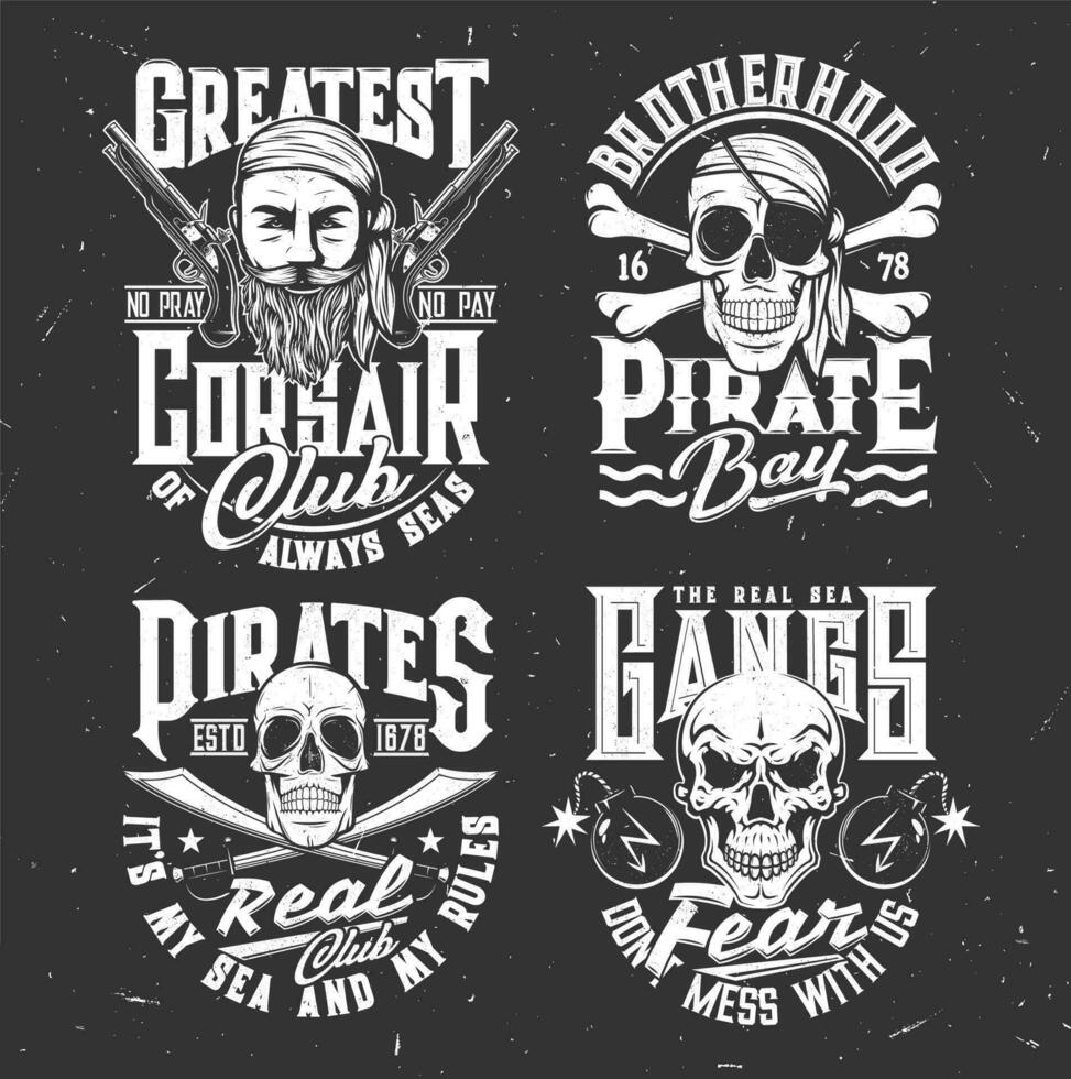 camiseta impressões com pirata crânio ou face dentro bandana vetor