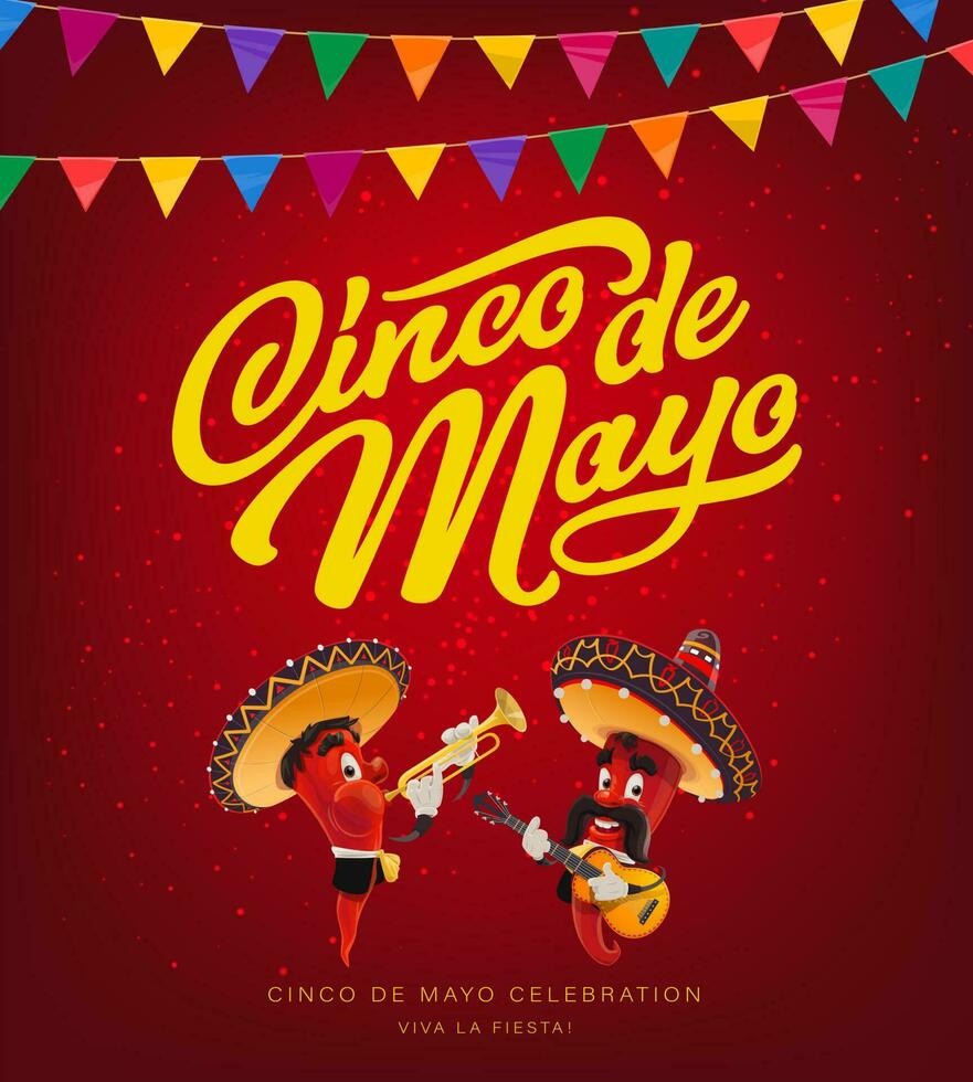 mexicano cinco de maionese vermelho pimentas com sombreros vetor