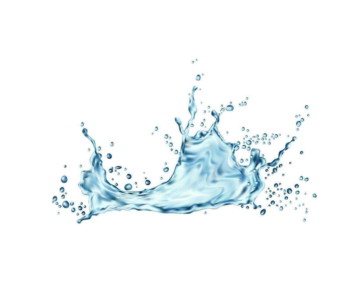 transparente azul água onda respingo com gotas vetor