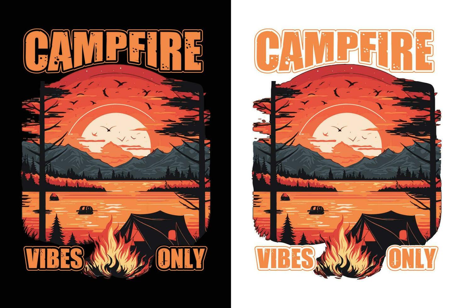 acampamento camiseta projeto, viagem camiseta imprimir, aventura montanha, sublimação imprimir, Projeto ar livre, barraca acampamento dentro uma floresta perto a montanhas vetor