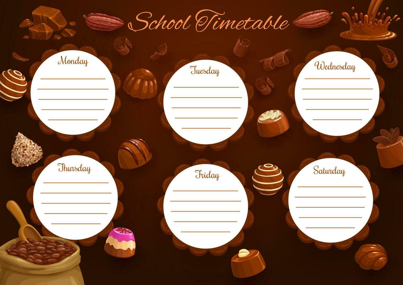 escola calendário cronograma modelo com chocolate vetor