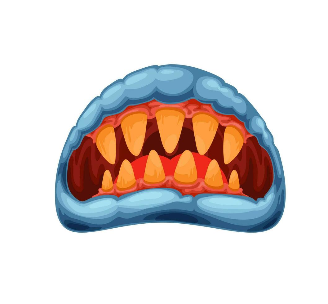 desenho animado monstro mandíbulas, boca e velho amarelo dentes vetor