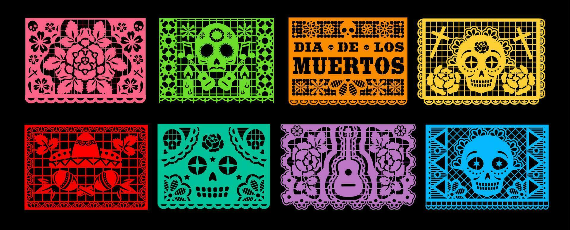 dia de los muertos papel picado, mexicano feriado vetor