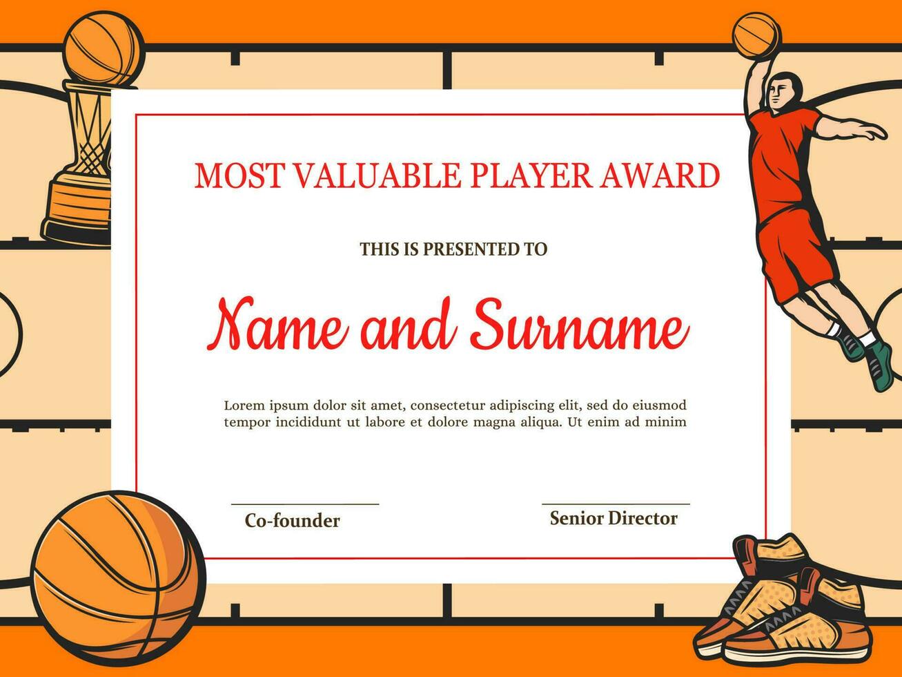 certificado para basquetebol a maioria valioso jogador vetor