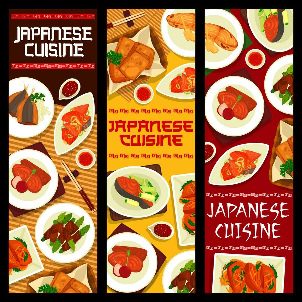 bandeiras de vetor de cozinha japonesa, comida do japão