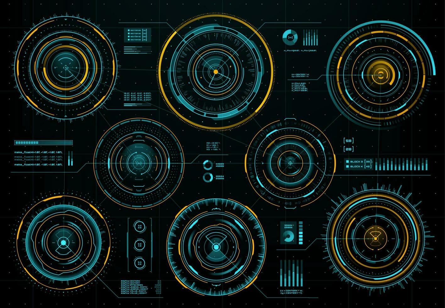 hud futurista circular interface tela painel conjunto vetor