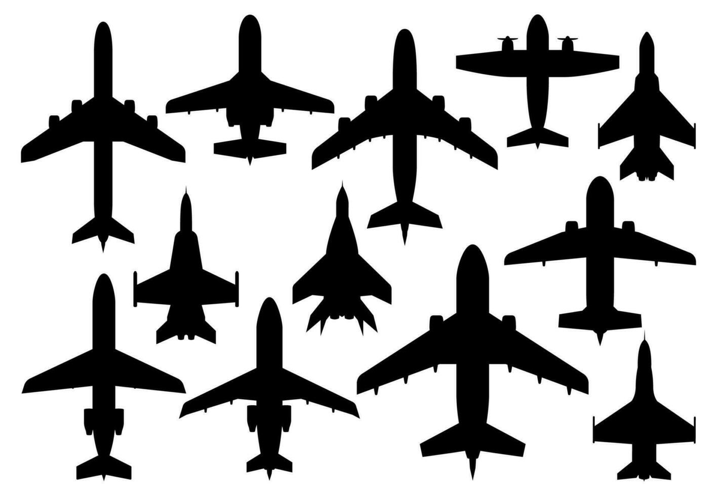 Civil e militares aviões vetor silhueta conjunto